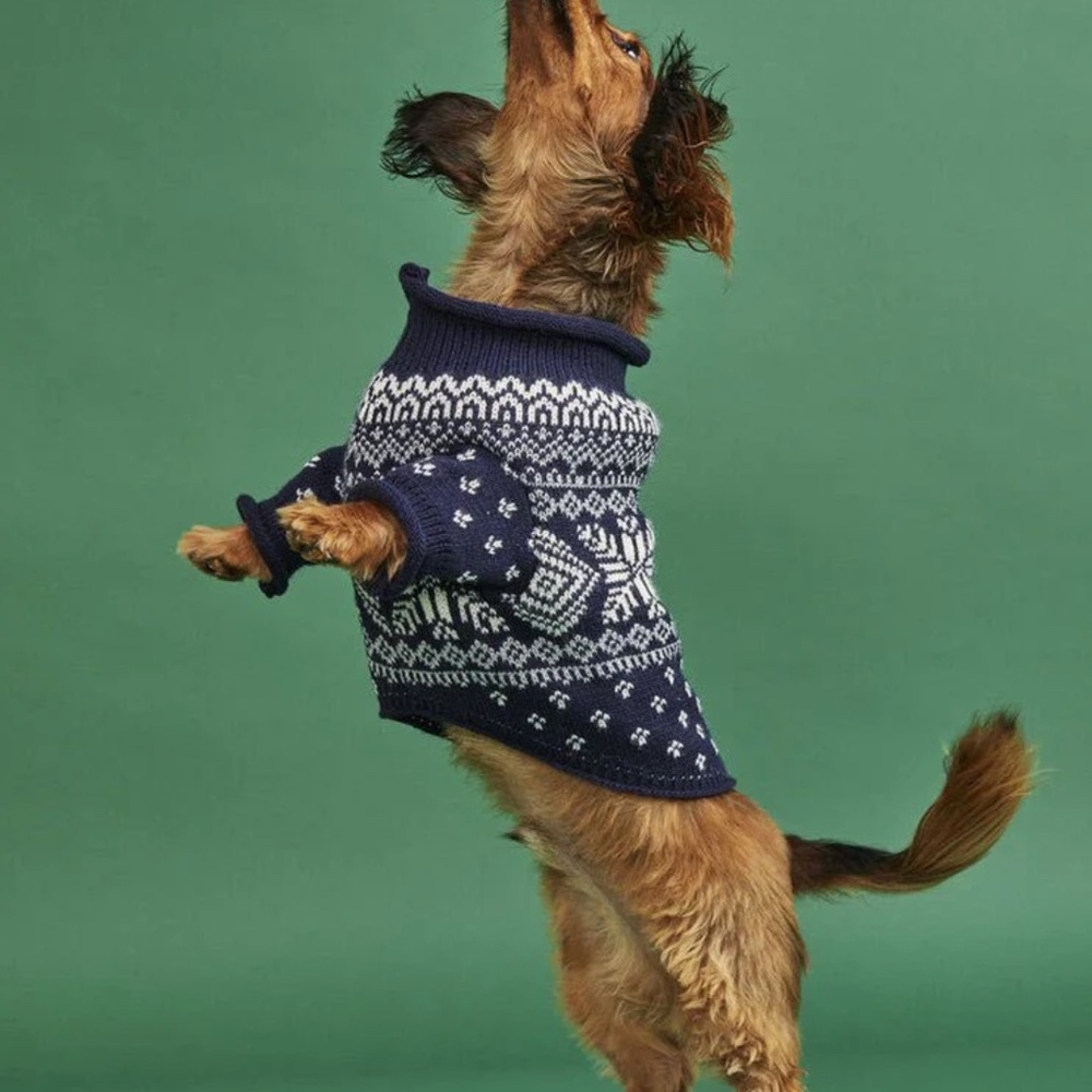 Vineyard Vines x FMA Chunky Snowflake Pet Dog Sweater - Navy & White XL